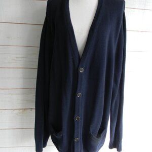 Vintage LL Bean COTTON Cardigan Sweater Preppy V-NECK NAVY BLUE Mr. Rogers XL